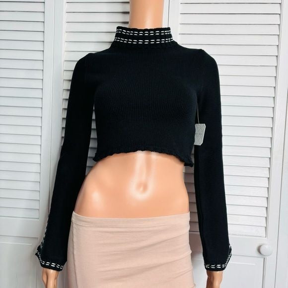 *NEW* ALTR’D STATE Black Cropped Sweater with White Trim Size XS