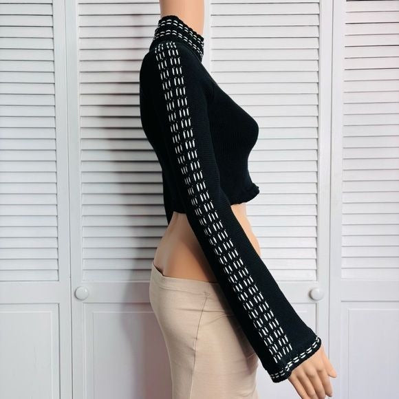 *NEW* ALTR’D STATE Black Cropped Sweater with White Trim Size XS