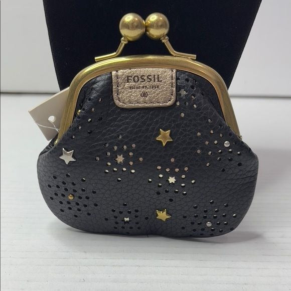 *NEW* FOSSIL Leather Frame Star Studded Coin Pouch