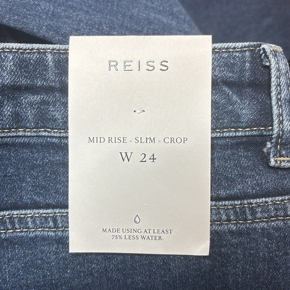 *New* REISS Dark Blue Bailey Mid Rise Slim Crop Straight Leg Size 24