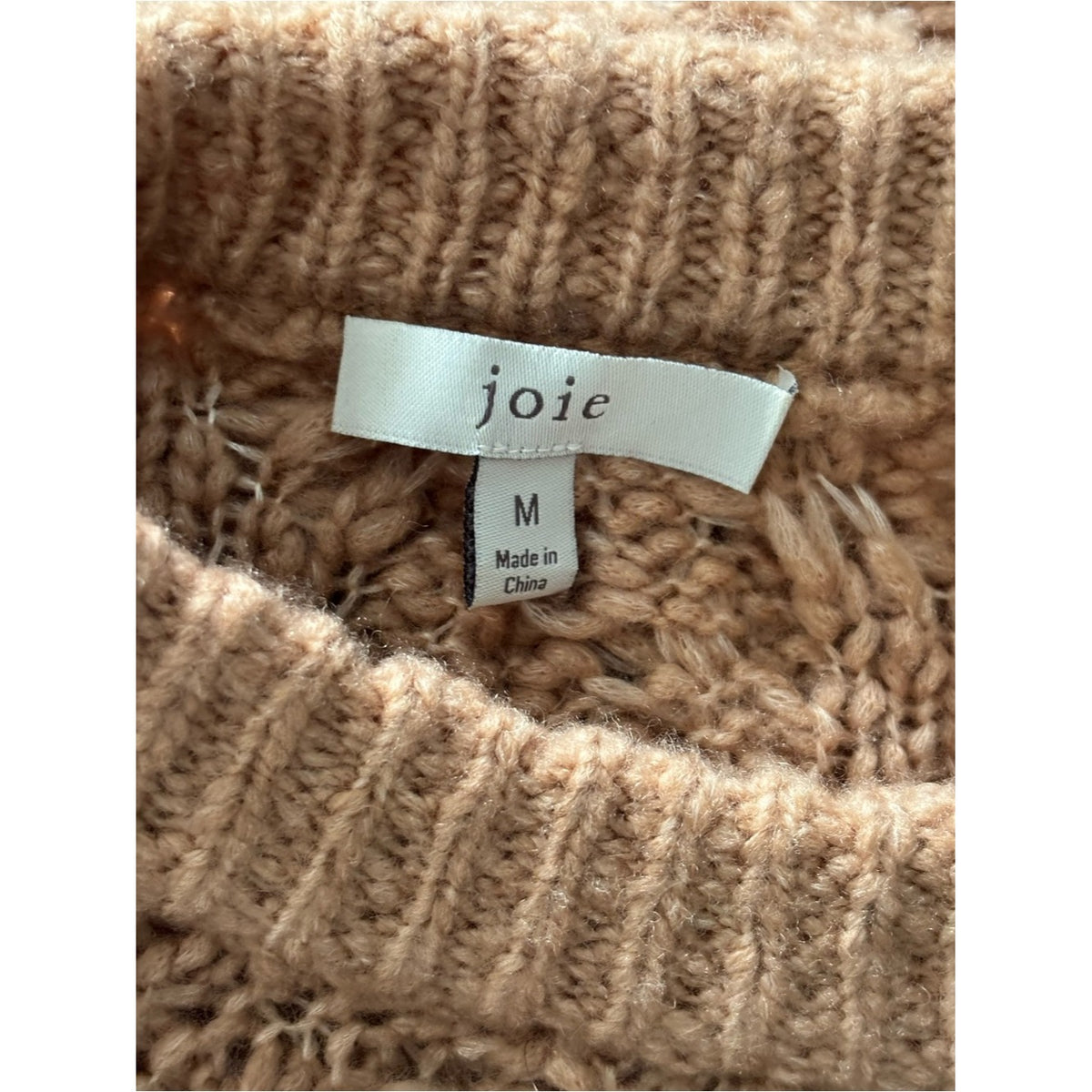 Joie Bia Tan Cable-Knit Puff-Sleeve Sweater Size Medium