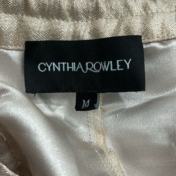 CYNTHIA ROWLEY Metallic Twill Rose Gold Cargo Pants Size Medium