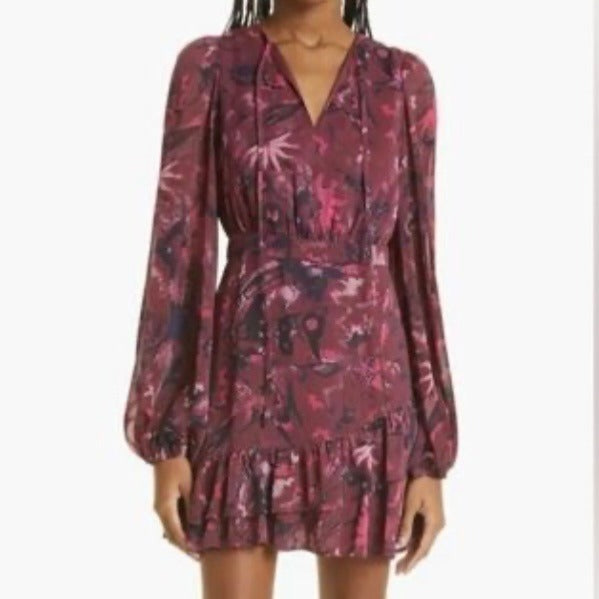 TED BAKER Verino Floral Print Long Sleeve Tiered Mini Dress Size 3