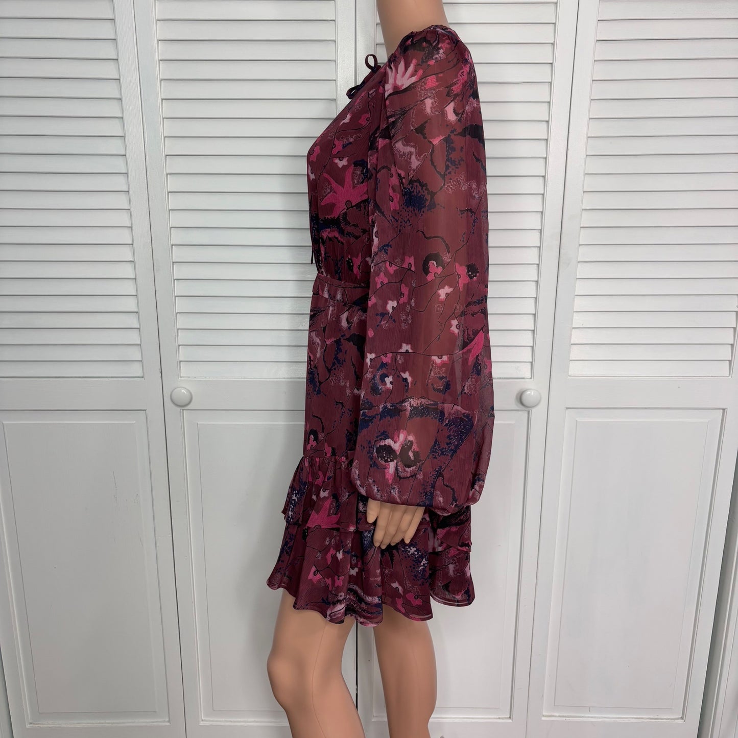 TED BAKER Verino Floral Print Long Sleeve Tiered Mini Dress Size 3