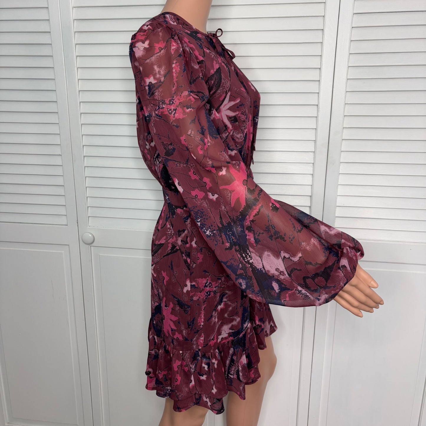 TED BAKER Verino Floral Print Long Sleeve Tiered Mini Dress Size 3