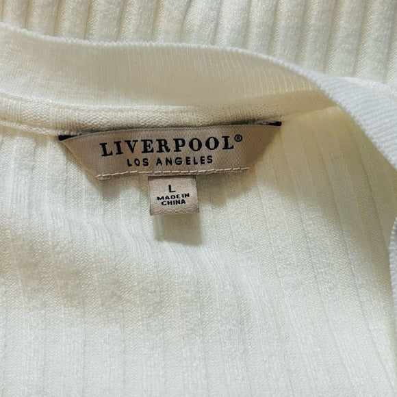 New LIVERPOOL V-Neck Ribbed Sweater in Snow Size Large