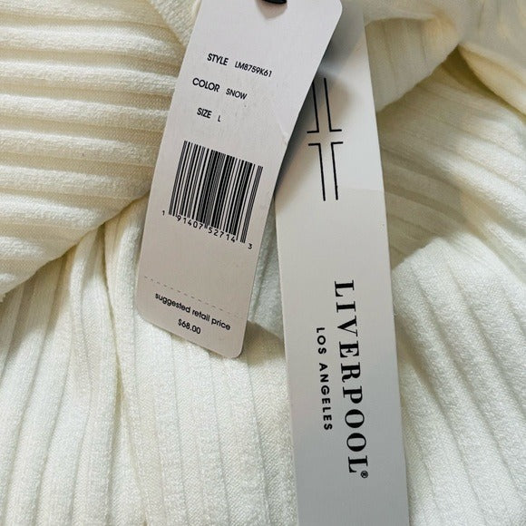 New LIVERPOOL V-Neck Ribbed Sweater in Snow Size Large