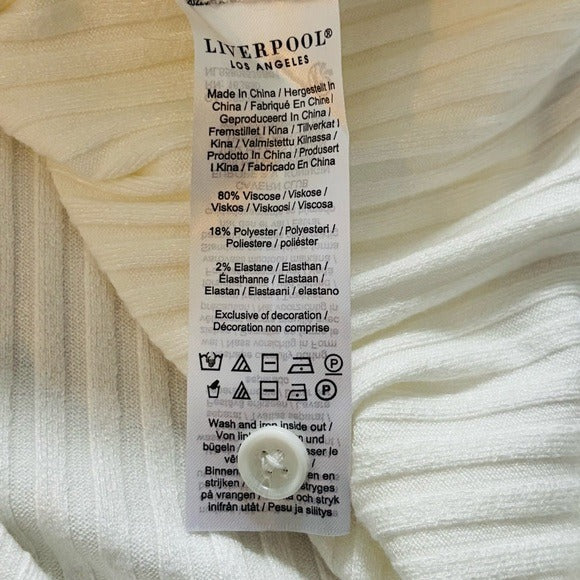 New LIVERPOOL V-Neck Ribbed Sweater in Snow Size Large