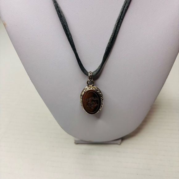 BRIGHTON Luminesce Gray Silk Cord Oval Amber Crystal Pendant Necklace