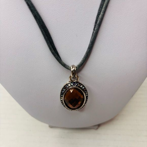 BRIGHTON Luminesce Gray Silk Cord Oval Amber Crystal Pendant Necklace