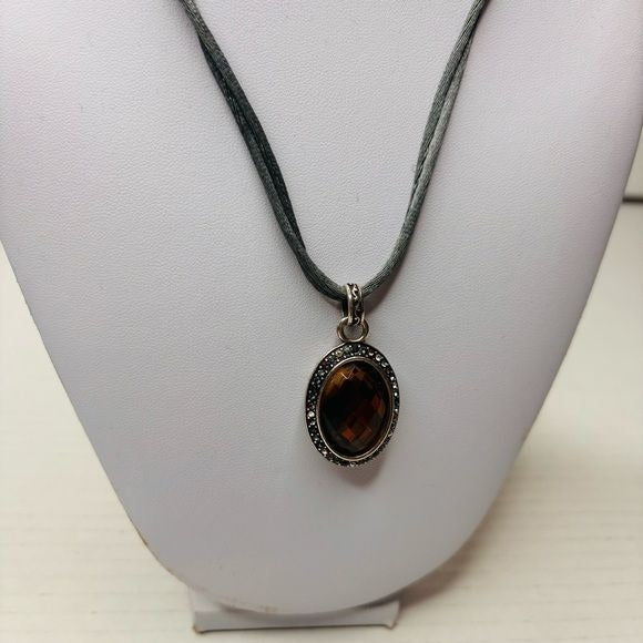 BRIGHTON Luminesce Gray Silk Cord Oval Amber Crystal Pendant Necklace