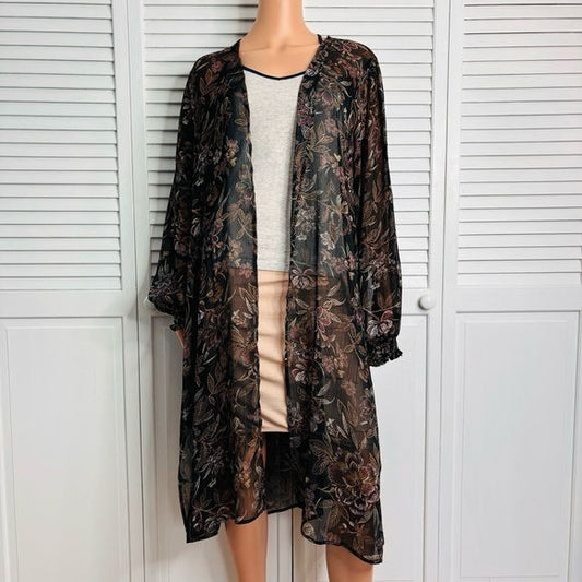 *NEW* MAURICES Black Floral Long Sleeve Open Front Kimono Size 1X