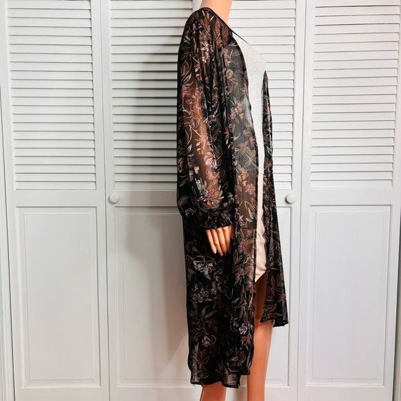 *NEW* MAURICES Black Floral Long Sleeve Open Front Kimono Size 1X