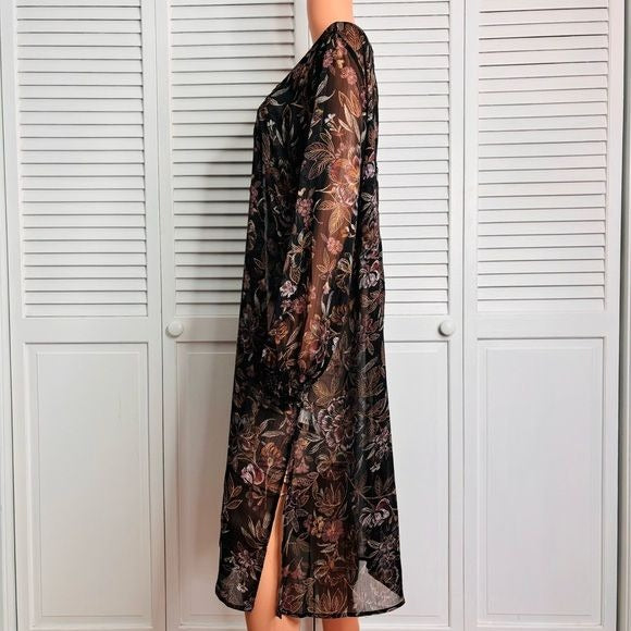 *NEW* MAURICES Black Floral Long Sleeve Open Front Kimono Size 1X