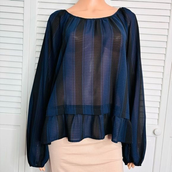 MERONA Navy Blue Striped Long Sleeve Blouse Size XL