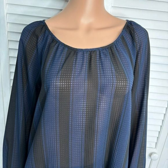 MERONA Navy Blue Striped Long Sleeve Blouse Size XL