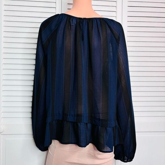 MERONA Navy Blue Striped Long Sleeve Blouse Size XL