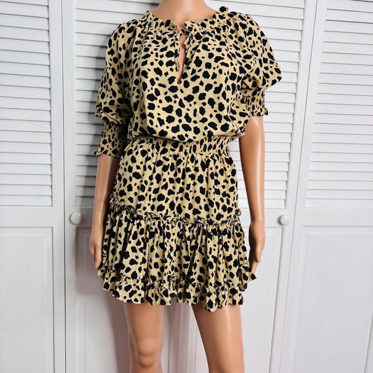 NEW BUDDY LOVE Cheetah Print Bronx Elastic Waist Mini Dress Size XS