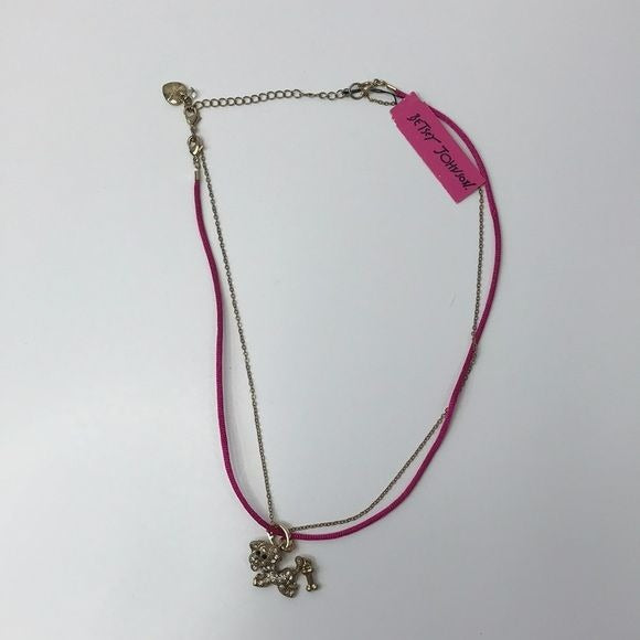 *NEW* BETSY JOHNSON Gold Pink Dog Charm Necklace