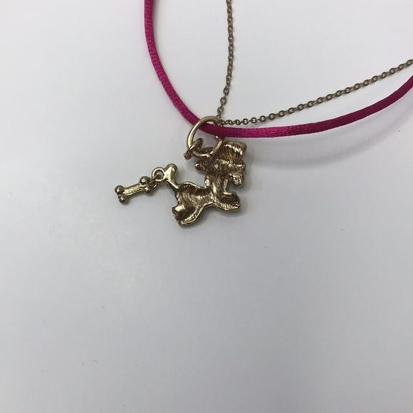 *NEW* BETSY JOHNSON Gold Pink Dog Charm Necklace