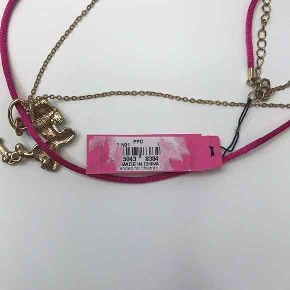 *NEW* BETSY JOHNSON Gold Pink Dog Charm Necklace