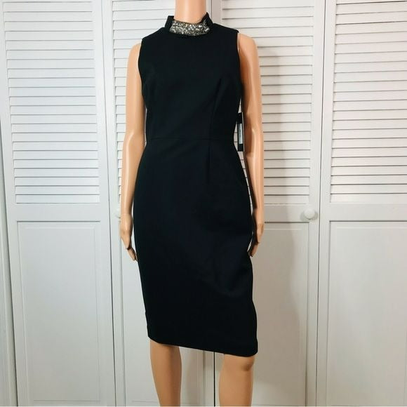 DAVID MEISTER Rhinestone Choker Black Sheath Dress Size 4