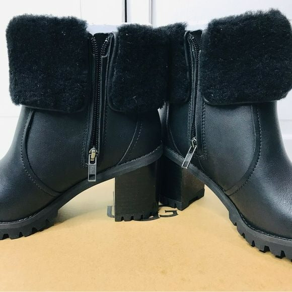 UGG Black Leather Elisiana Platform Boots Size 6