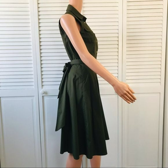 LAUREN RALPH LAUREN Green Belted Sleeveless Dress Size 2