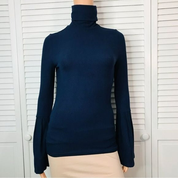 PAIGE Kenzie Rich Navy Bell Sleeve Turtleneck Size S