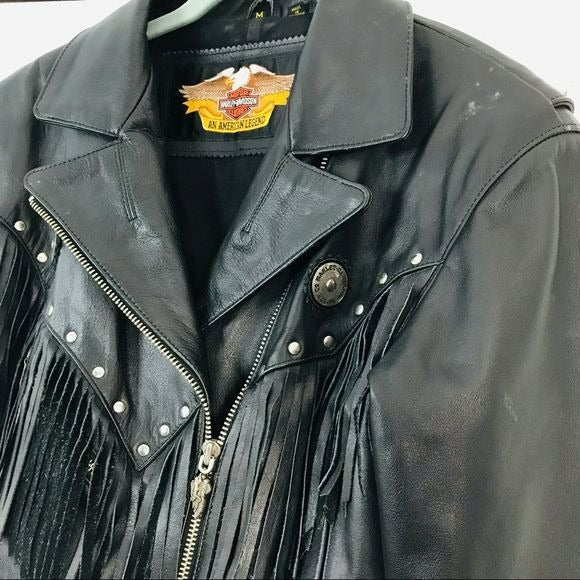 HARLEY DAVIDSON Black Leather Motorcycle Jacket Size M