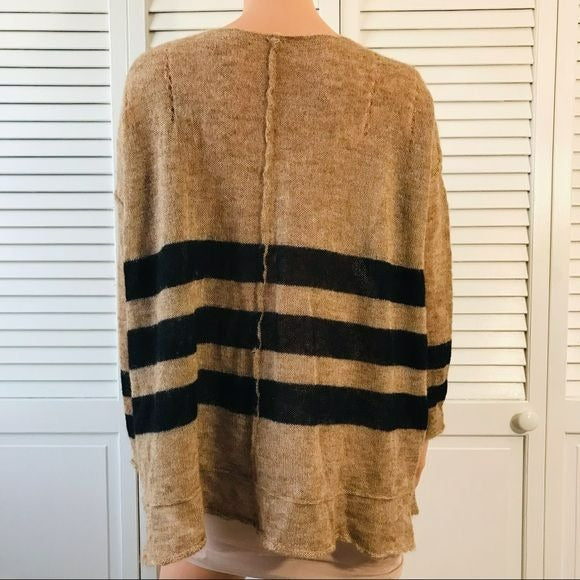 FREE PEOPLE Brown Black Sheer V-Neck Alpaca Blend Sweater Size S