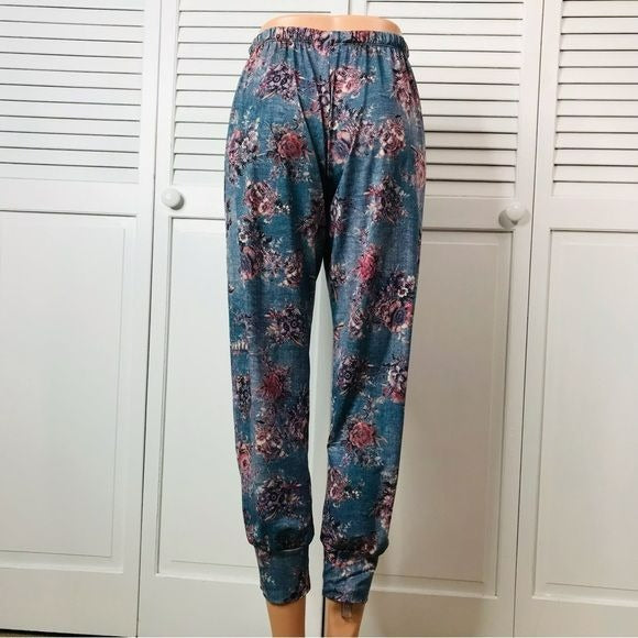 ONZIE Blue Floral Jogger Pants Size S/M