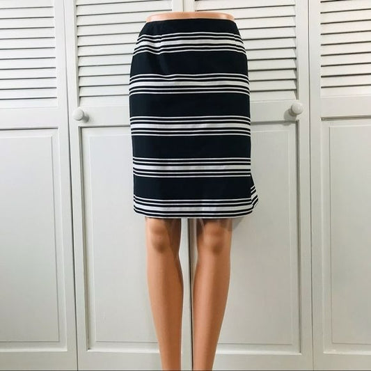 TALBOTS Black White Striped Cotton Pencil Skirt Size 6