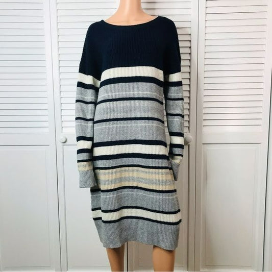 CAARA Striped Long Sleeve Soft Wool Sweater Dress Size XL *NEW*