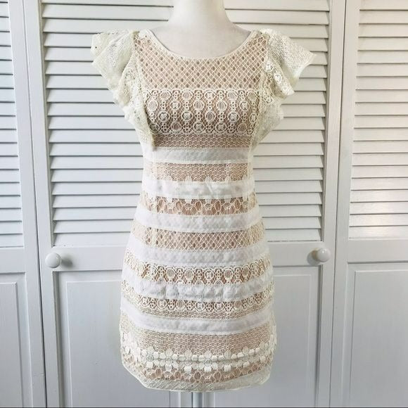 BCBGMAXAZRIA White Combo Renata Lace Sheath Cocktail Dress Size 0