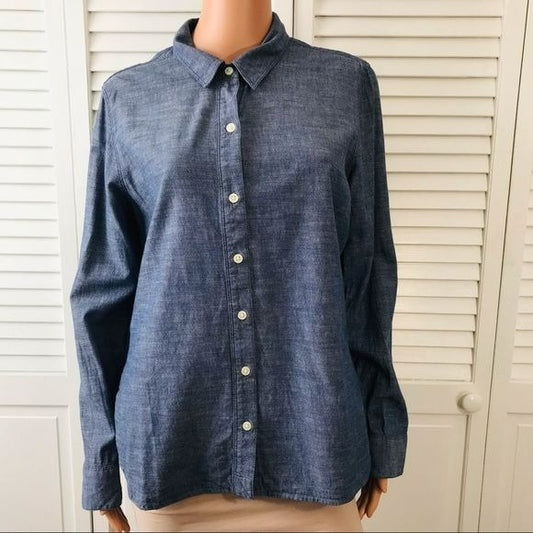LUCKY BRAND Blue Cotton Button Down Shirt Size L