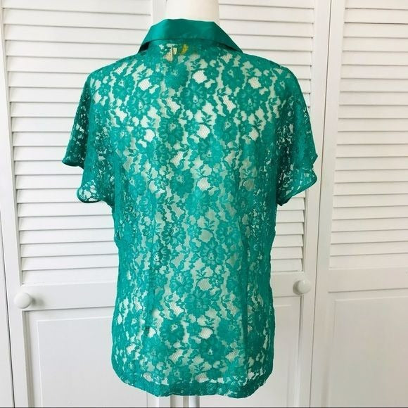 VICTORIA’S SECRET Vintage Dark Green Sheer Button Down Blouse Size M