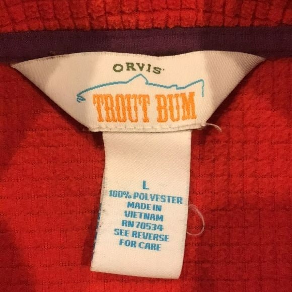 ORVIS Trout Bum Orange 1/4 Zip Pullover Fleece Size L