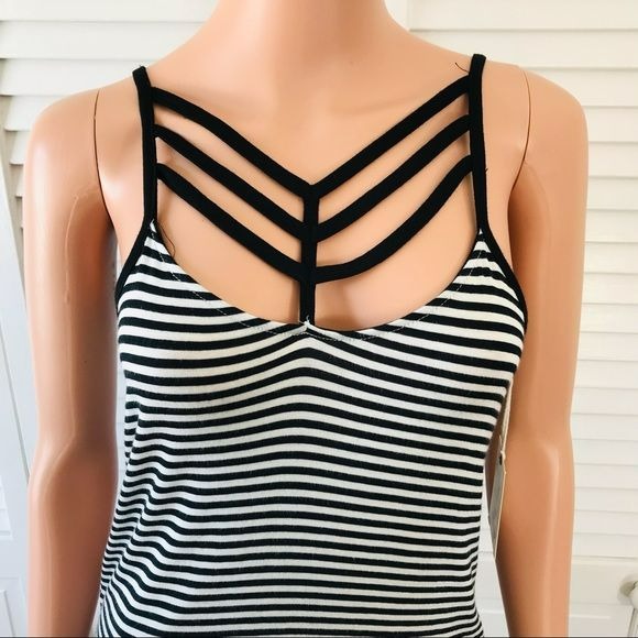 GLITZ Black White Striped Spaghetti Strap Shirt Size S (new with tags)