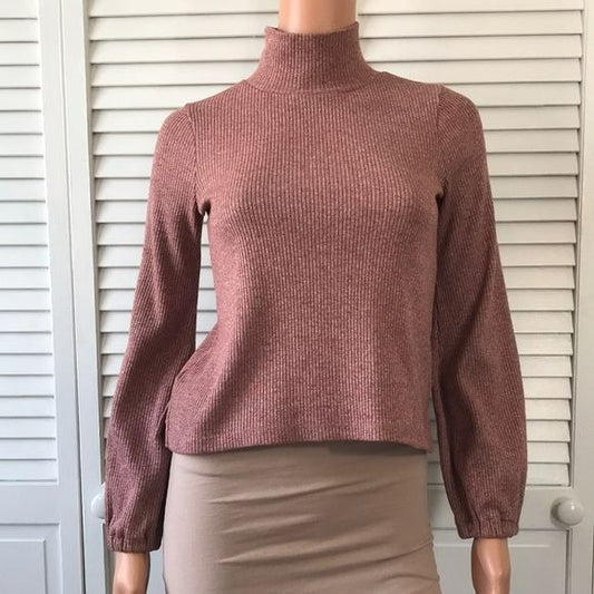 MADEWELL Pink Ribbed Turtleneck Size Extra Small