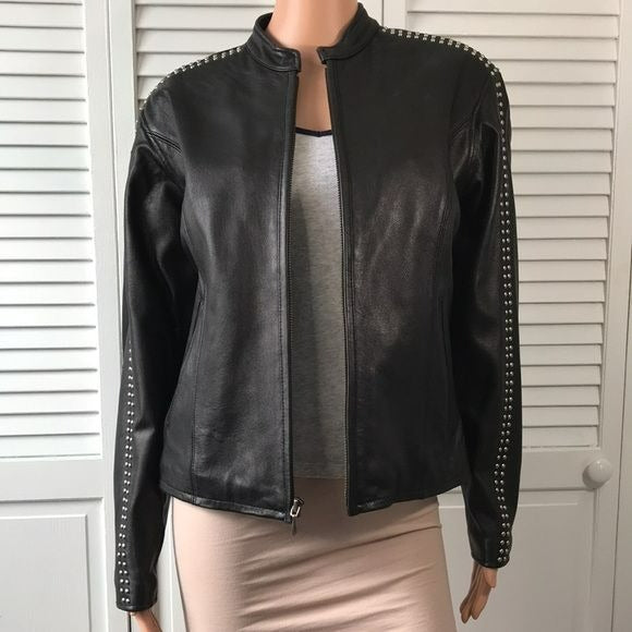 HARLEY DAVIDSON Black Genuine Leather Studded Jacket Size S