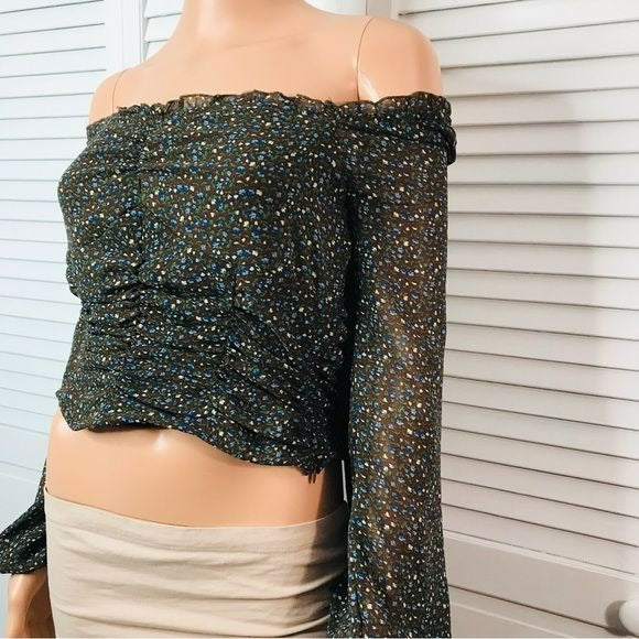 ASTR THE LABEL Brown Floral Off The Shoulder Crop Top Size M (new with tags)