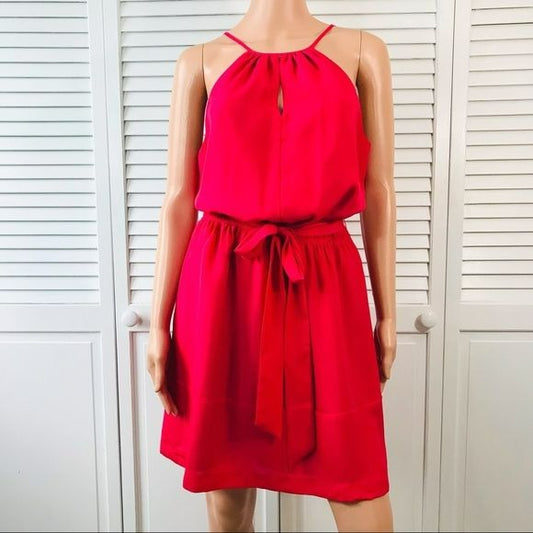 EXPRESS Red Belted Sleeveless Dress With Pockets Size L