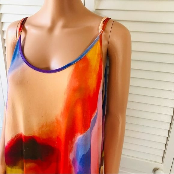 BEYOND THIS PLANE Multicolor Spotted Tie Dye Spaghetti Strap Maxi Dress Size 2XL (new with tags)