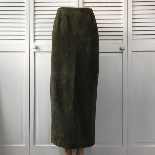 VALERIE By Valerie Stevens Green Leather Suede Maxi Skirt Size 6