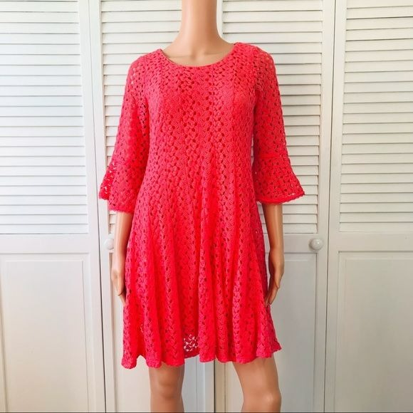 ROZ & ALI Coral Bell Sleeve Lace Dress Size 2