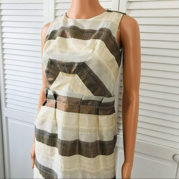 WALTER Ivory Sleeveless Striped Metallic Cocktail Dress Size 4