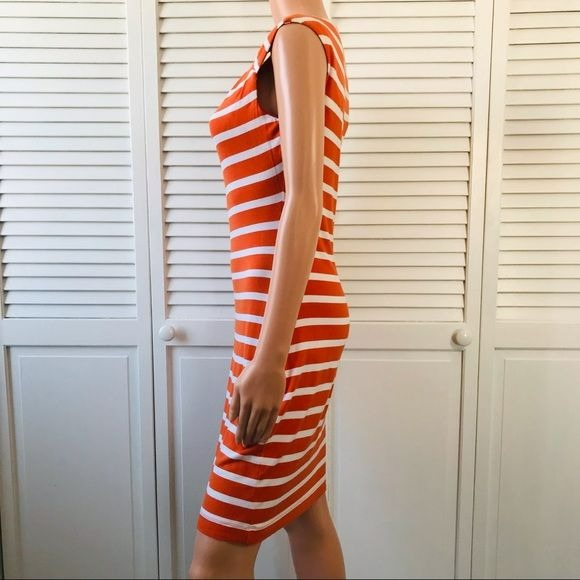 CALVIN KLEIN Orange White Striped Sleeveless Dress