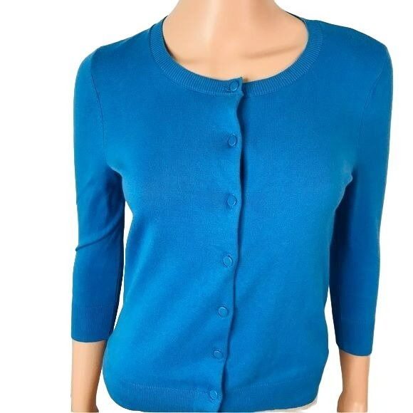 TALBOTS Petites Pima Cotton Blue Cardigan Sweater Size Petite