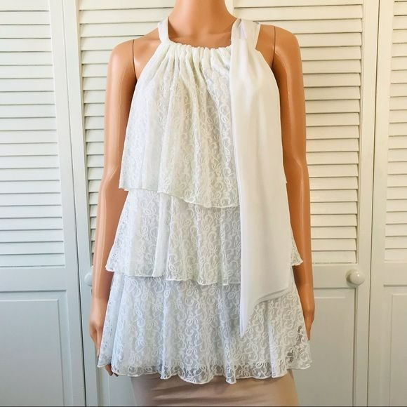 JENNIE & MARLIS White Ruffle Lace Halter Top Shirt Size M (new with tags)